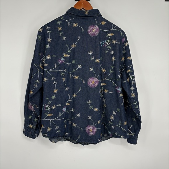Anne Carson Womens Denim Embroidered Button Up Top‎ 2X Colorful Boho Western - Picture 3 of 7